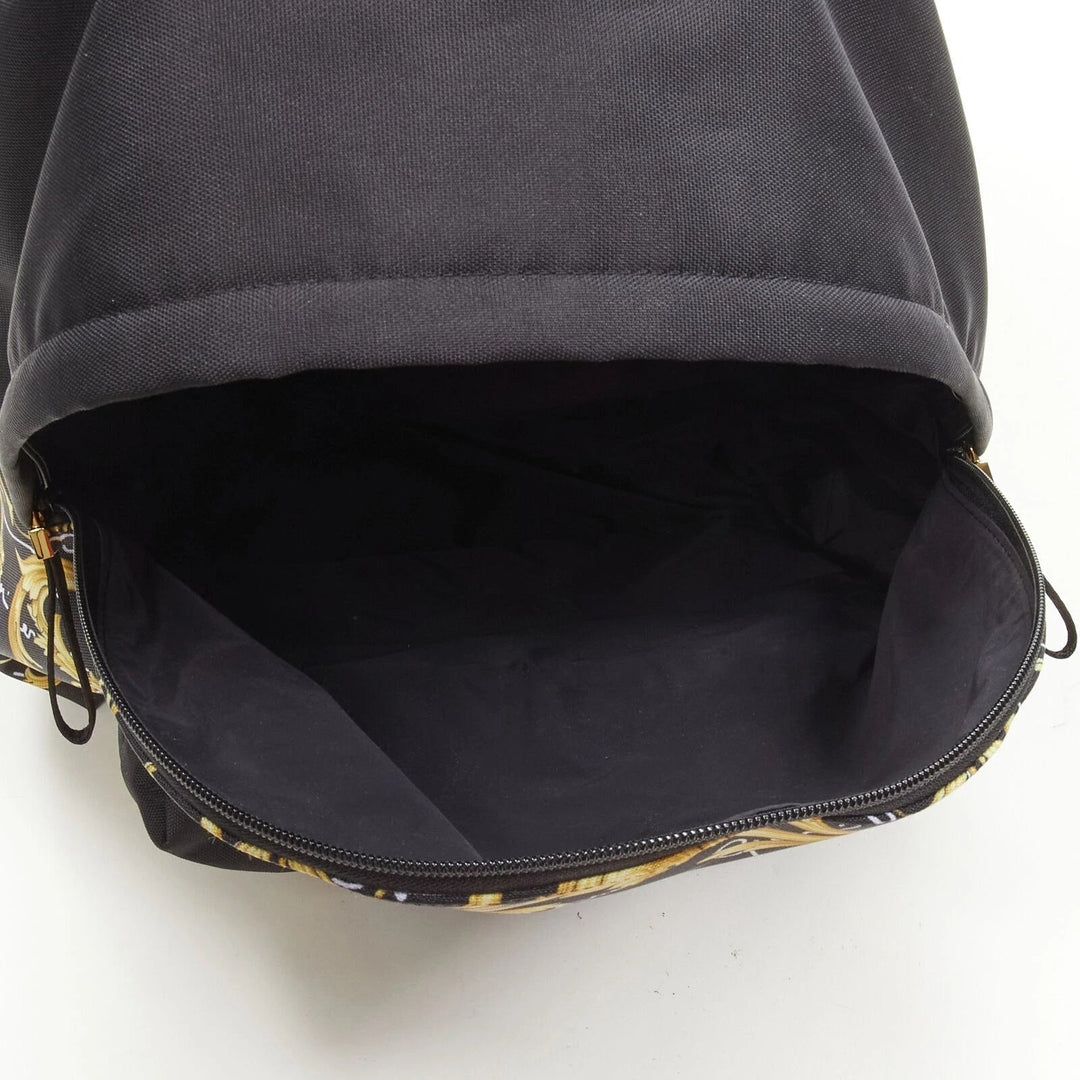 Versace Black Nylon Barocco Signature Print Zip Backpack 1002886