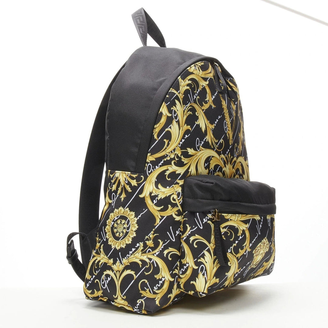 Versace Black Nylon Barocco Signature Print Zip Backpack 1002886