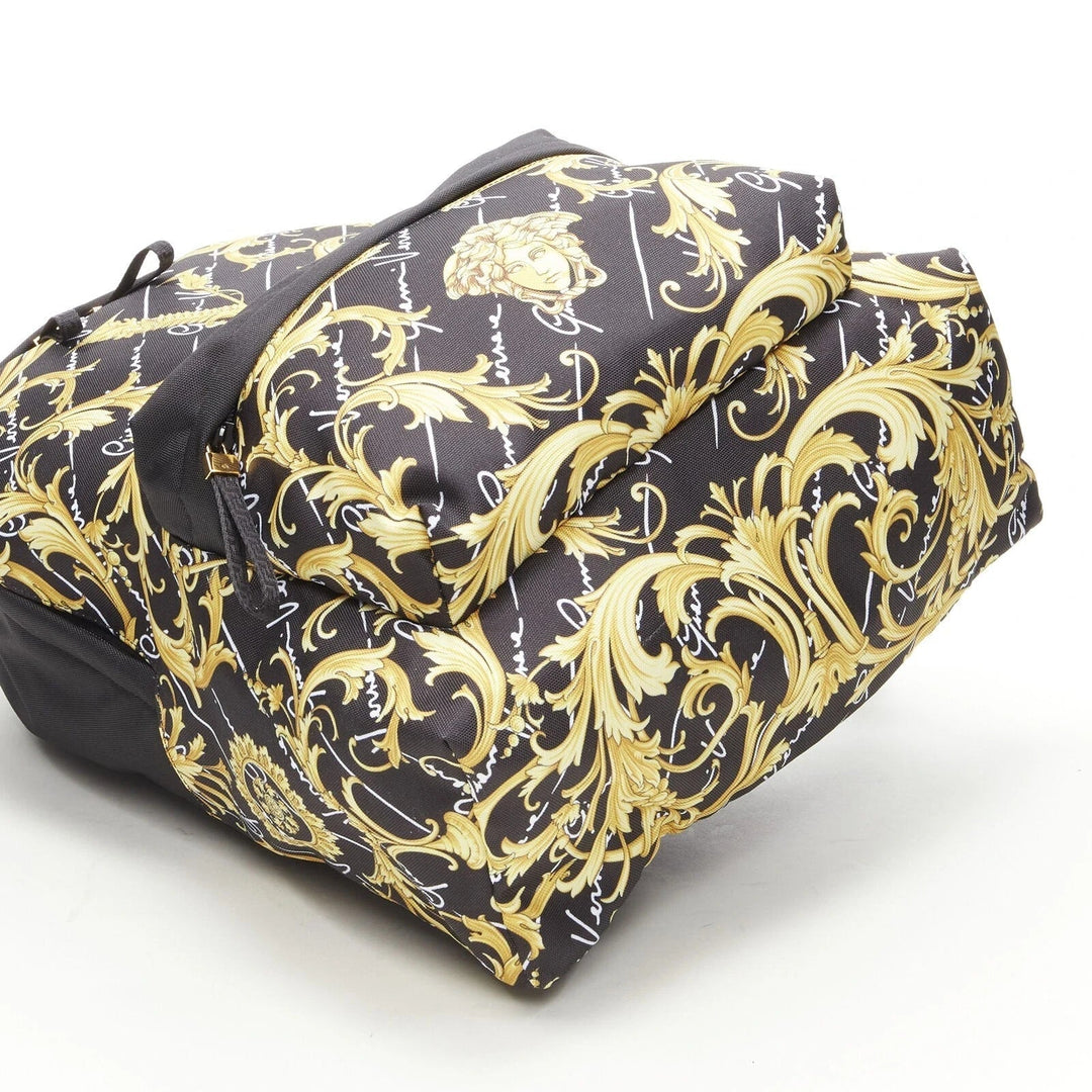 Versace Black Nylon Barocco Signature Print Zip Backpack 1002886