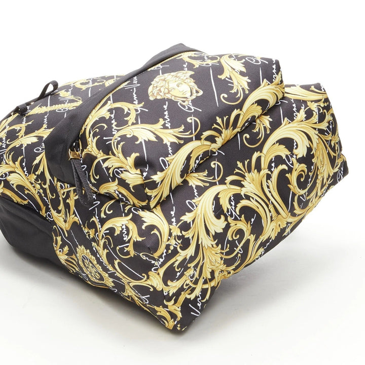 Versace Black Nylon Barocco Signature Print Zip Backpack 1002886