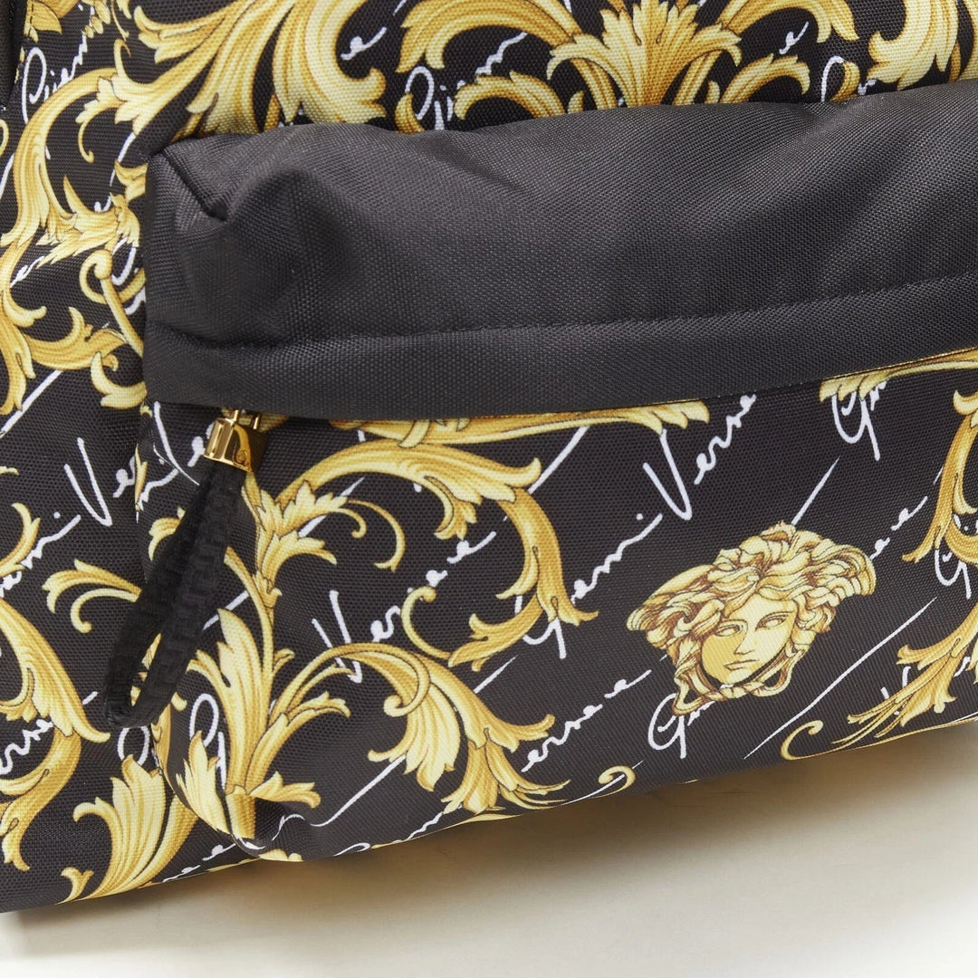 Versace Black Nylon Barocco Signature Print Zip Backpack 1002886