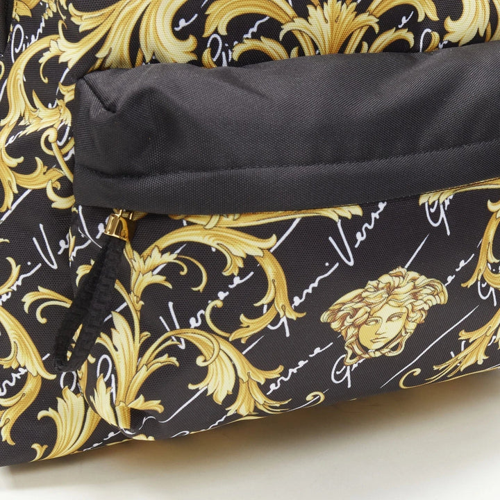 Versace Black Nylon Barocco Signature Print Zip Backpack 1002886