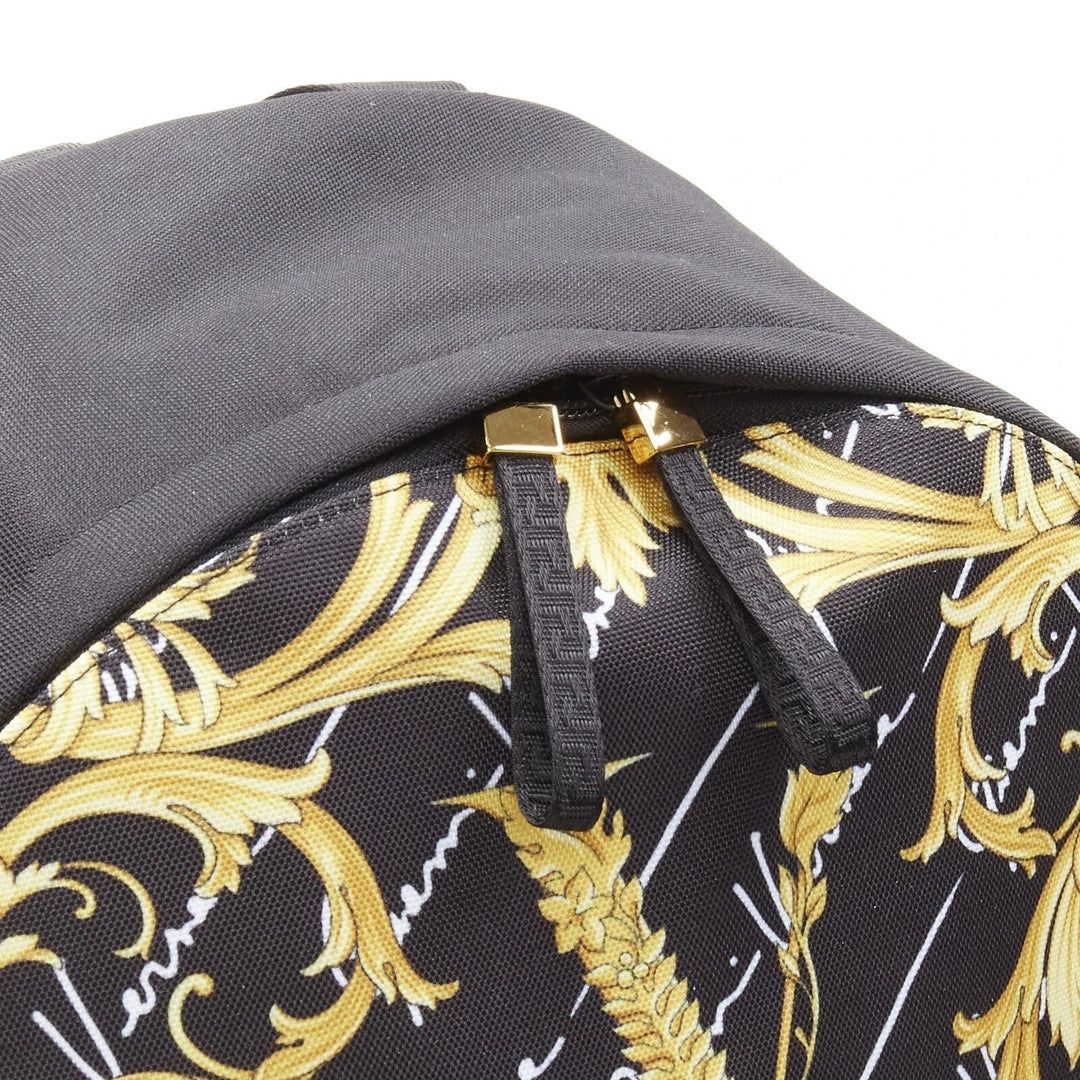Versace Black Nylon Barocco Signature Print Zip Backpack 1002886