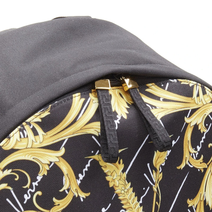 Versace Black Nylon Barocco Signature Print Zip Backpack 1002886