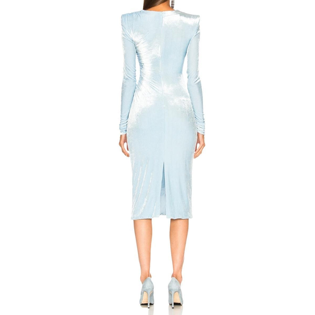 Blue Velvet Ruched Midi Dress