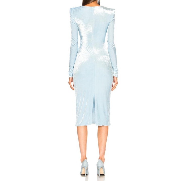 Blue Velvet Ruched Midi Dress