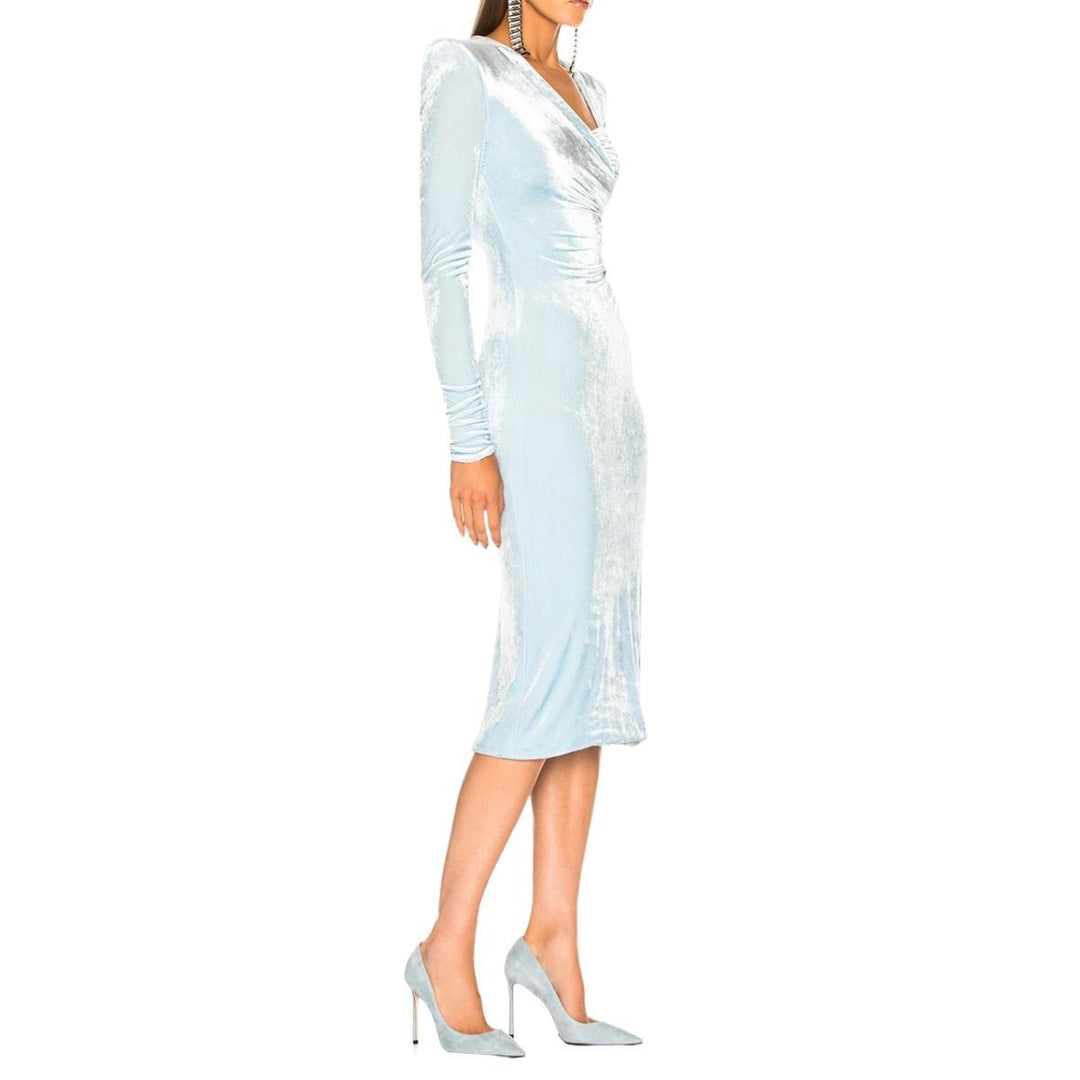 Blue Velvet Ruched Midi Dress