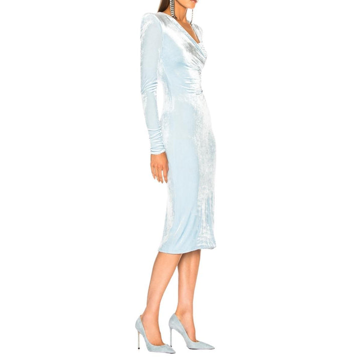 Blue Velvet Ruched Midi Dress