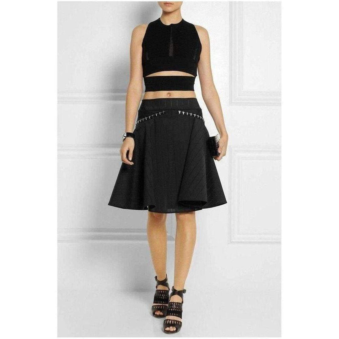 Flared Embellished Stretch Woven Skirt