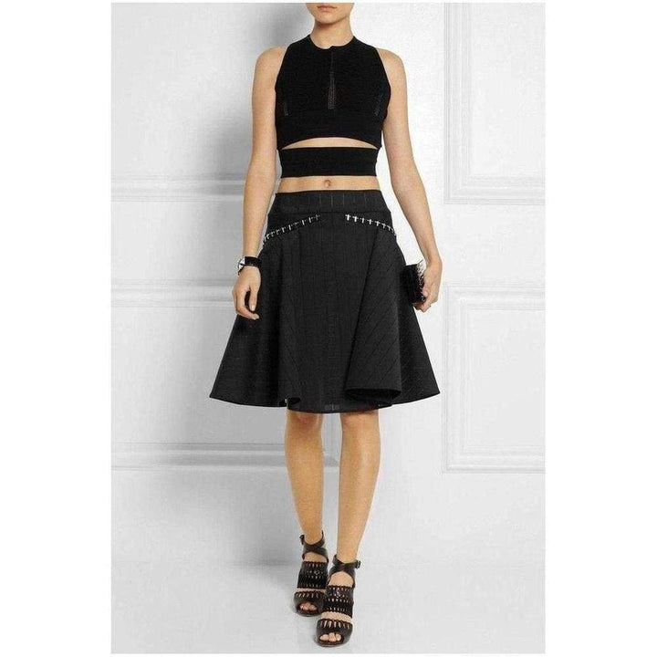 Flared Embellished Stretch Woven Skirt