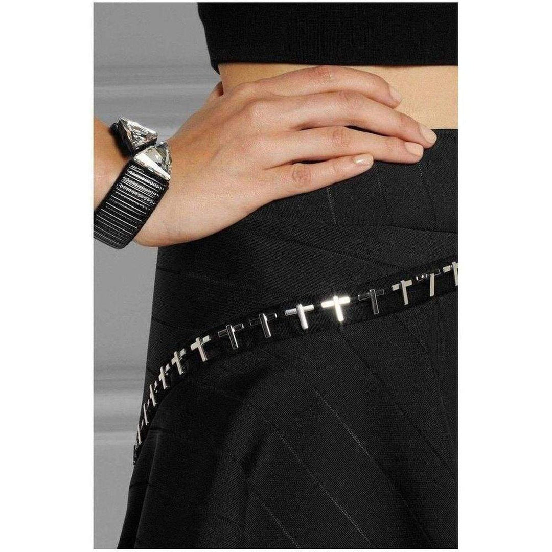 Flared Embellished Stretch Woven Skirt