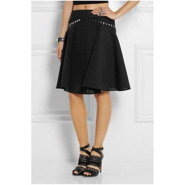 Flared Embellished Stretch Woven Skirt
