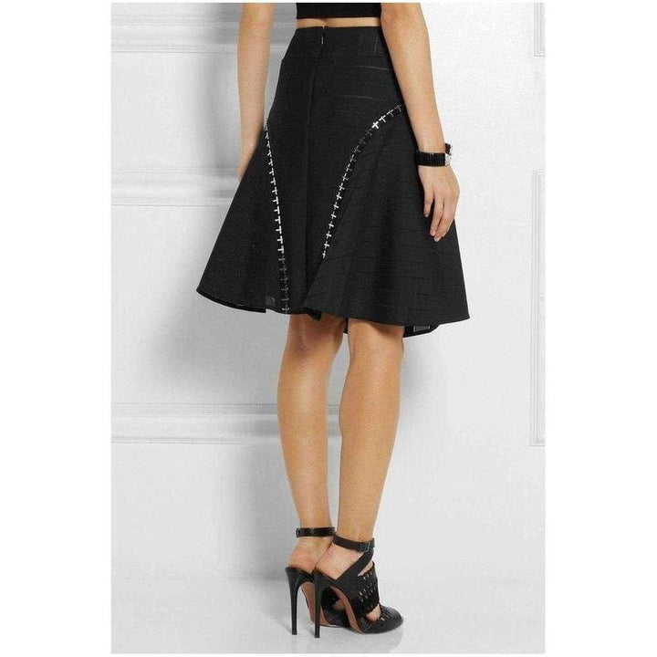 Flared Embellished Stretch Woven Skirt