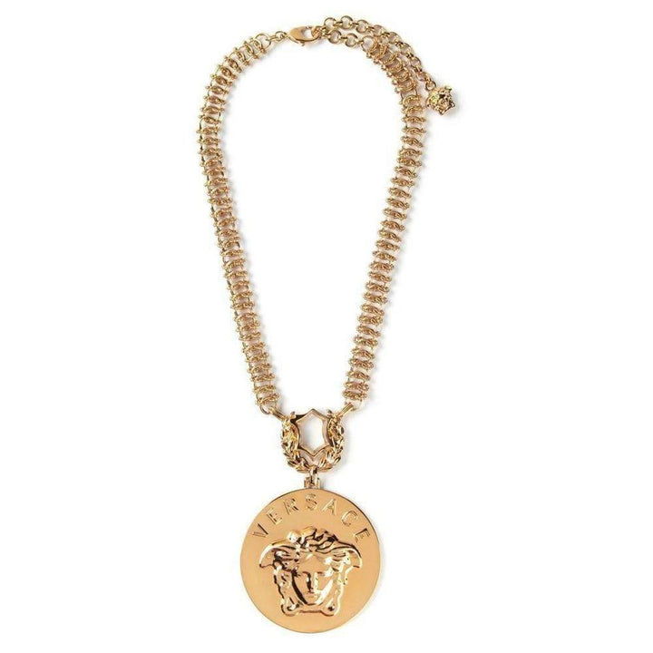Versace-Gold Embellished Medusa Oversized Pendant Necklace - Runway Catalog