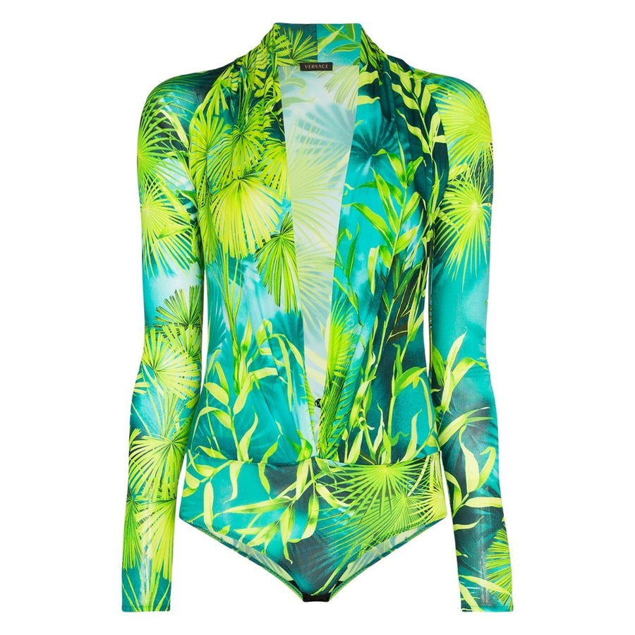 Versace-Jungle Print Crepe Jersey Bodysuit - Runway Catalog