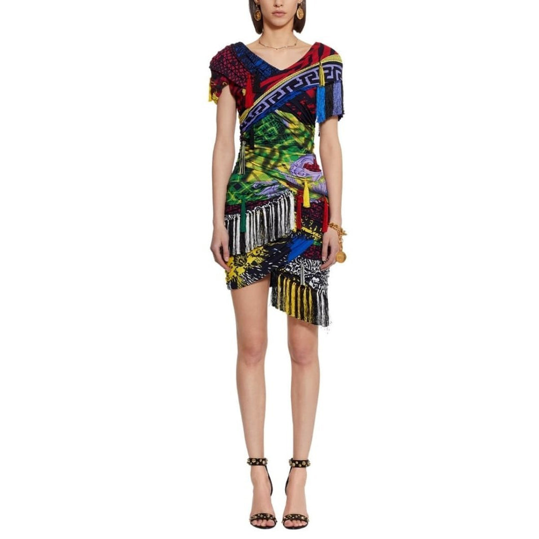 Mega Mix Print Fringe Mini Dress