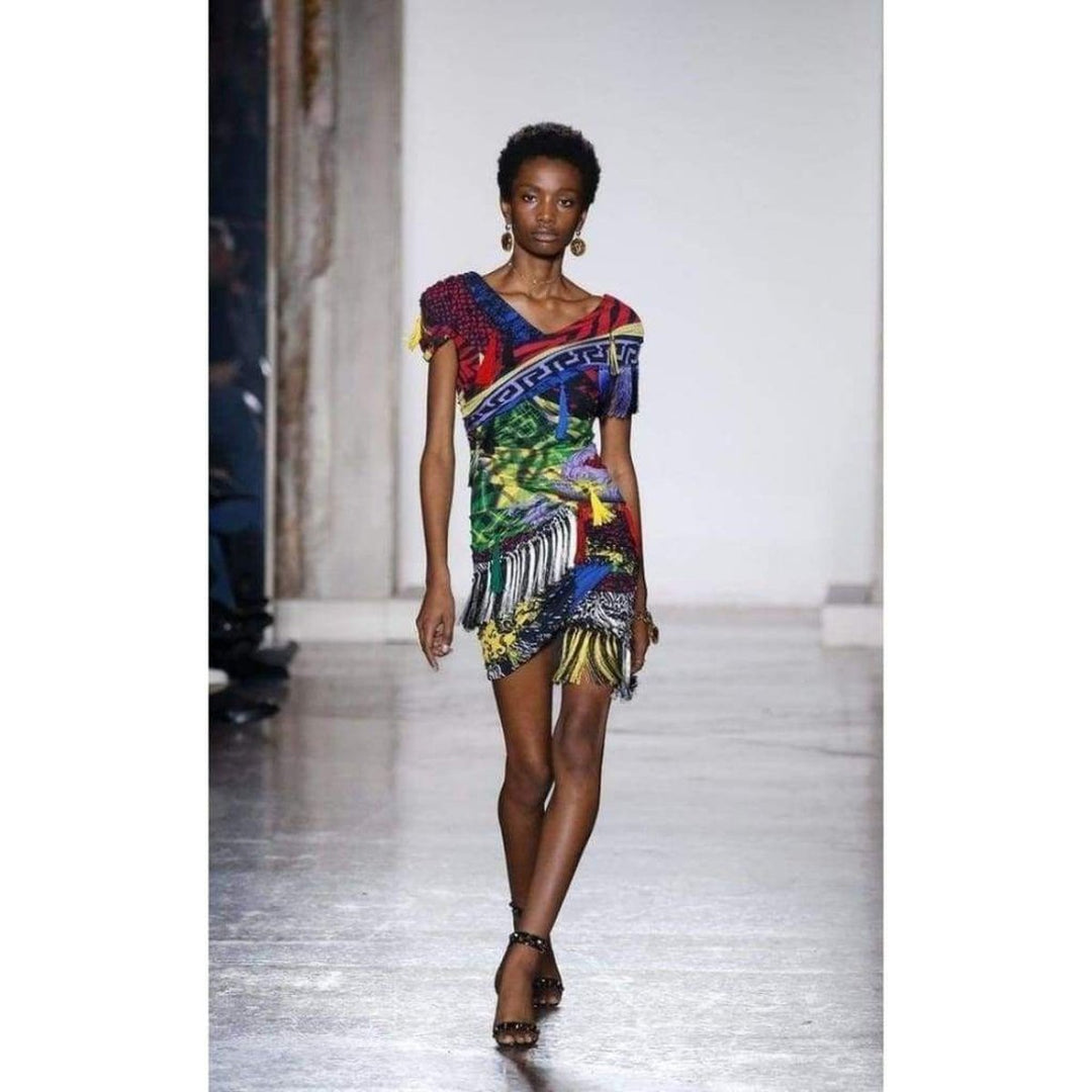 Mega Mix Print Fringe Mini Dress