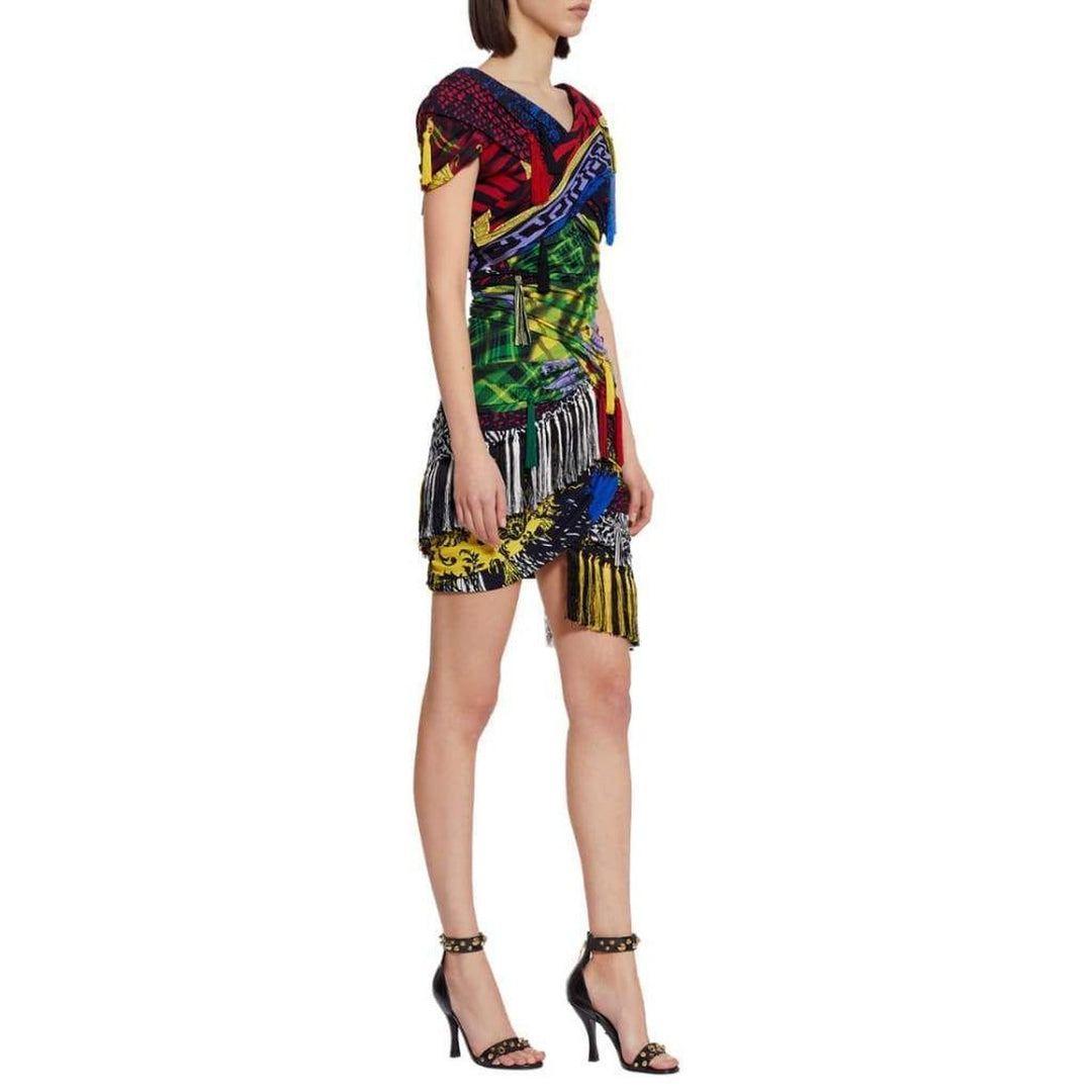 Mega Mix Print Fringe Mini Dress