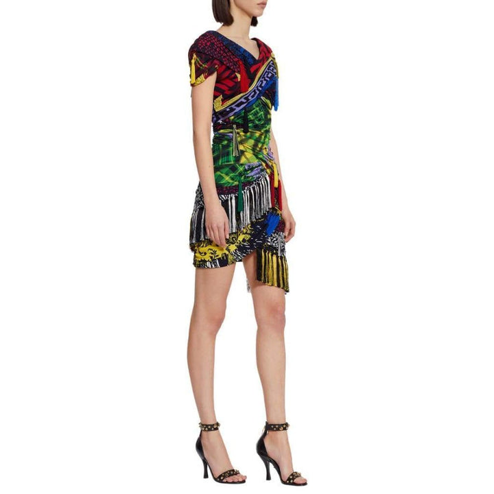 Mega Mix Print Fringe Mini Dress