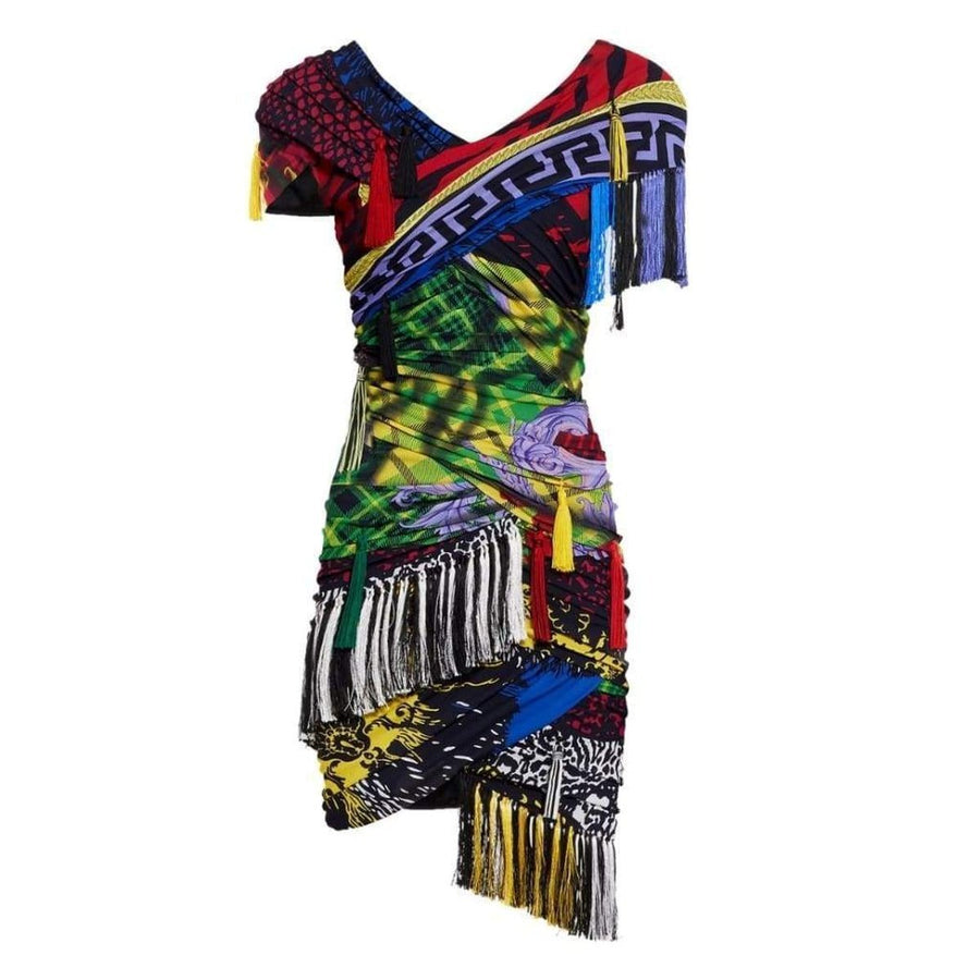 Versace-Mega Mix Print Fringe Mini Dress - Runway Catalog