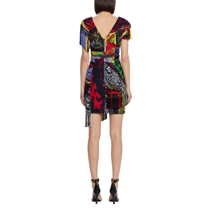Mega Mix Print Fringe Mini Dress