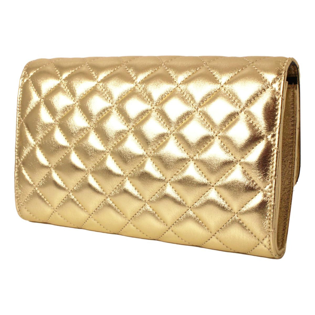Versace Metallic Gold Leather Medusa Chain Wallet Bag DBSI159S