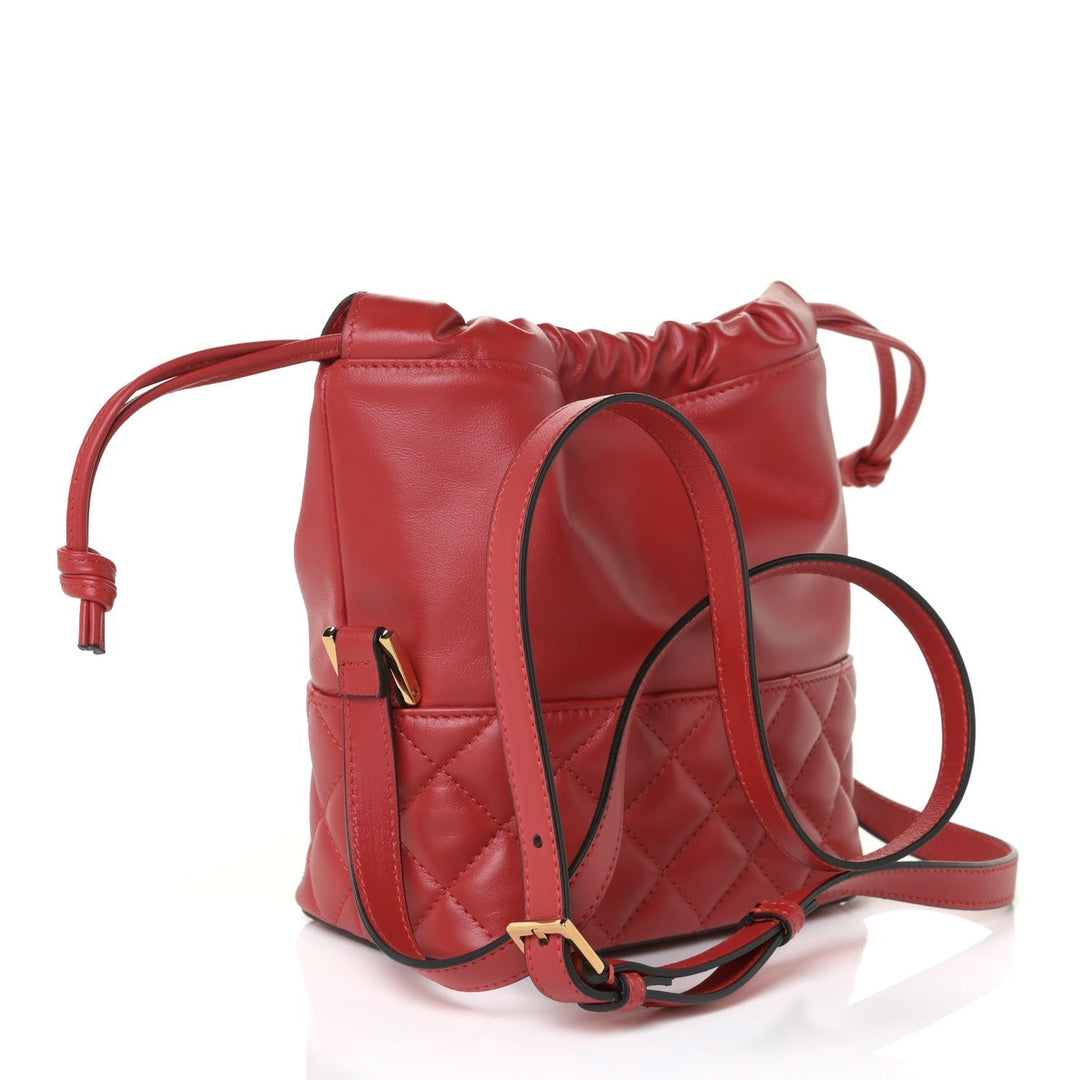 Versace Red Leather Medusa Quilted Drawstring Bucket Bag DBFI173S