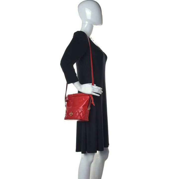 Versace Red Leather Medusa Quilted Drawstring Bucket Bag DBFI173S