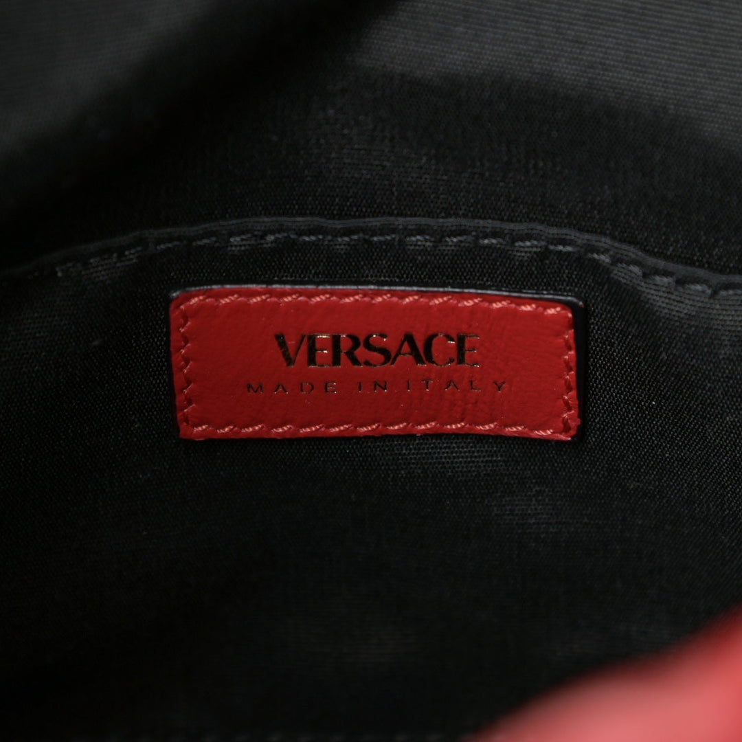 Versace Red Leather Medusa Quilted Drawstring Bucket Bag DBFI173S