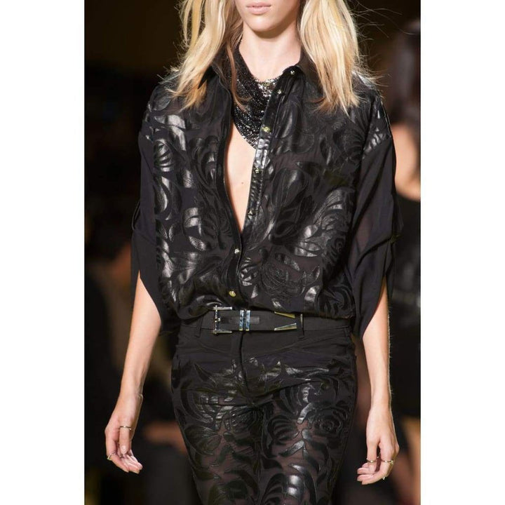 Silk Cut Out Leather Applique Shirt