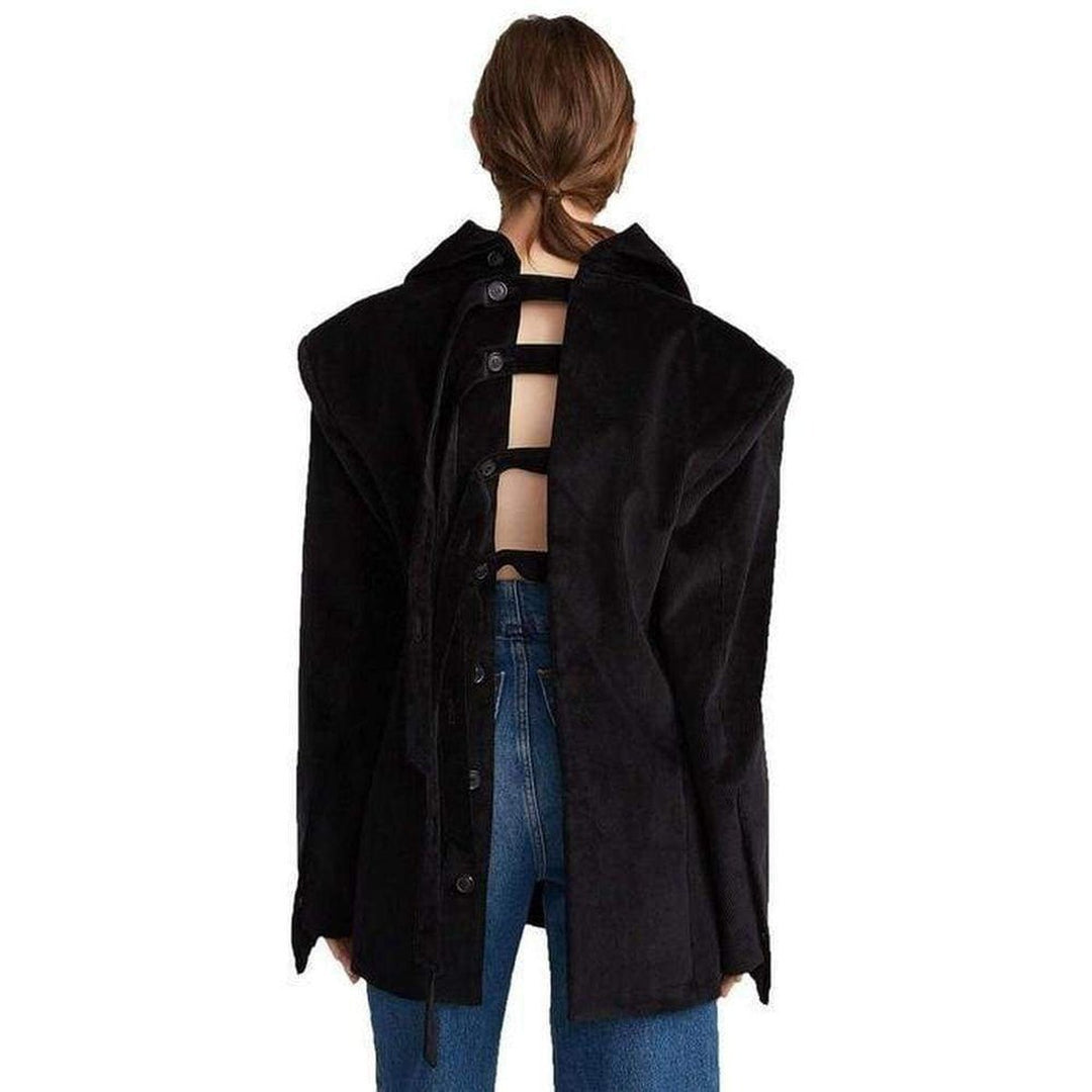 Double-Breasted Corduroy Black Blazer