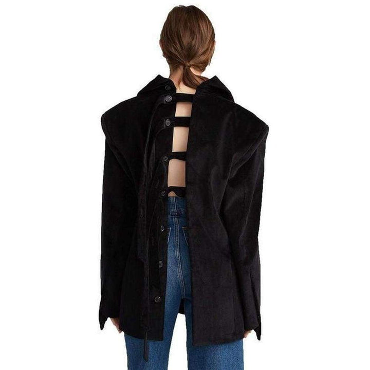 Double-Breasted Corduroy Black Blazer