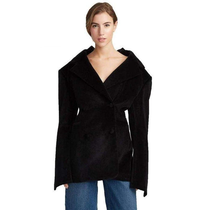 Y/Project-Double-Breasted Corduroy Black Blazer - Runway Catalog