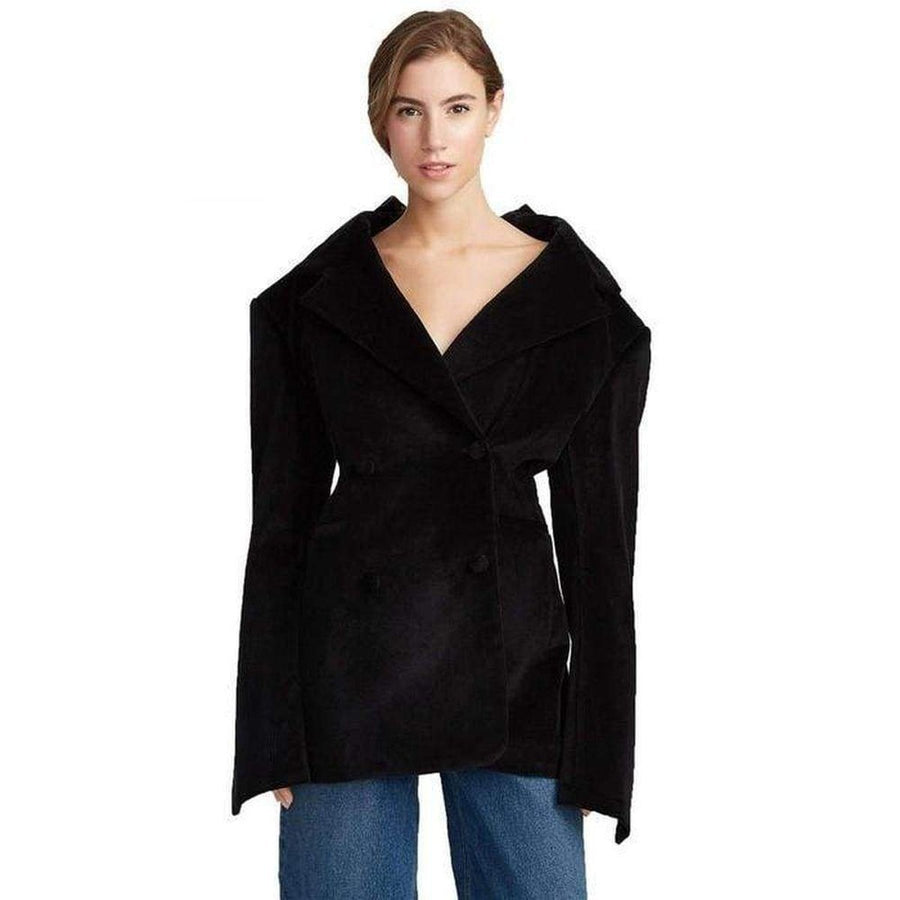 Y/Project-Double-Breasted Corduroy Black Blazer - Runway Catalog