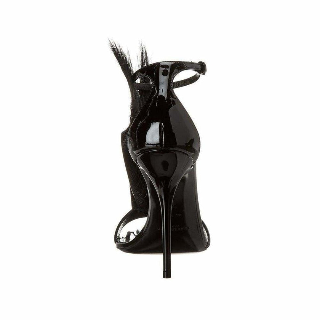 Black Pierre Patent Fur Sandal