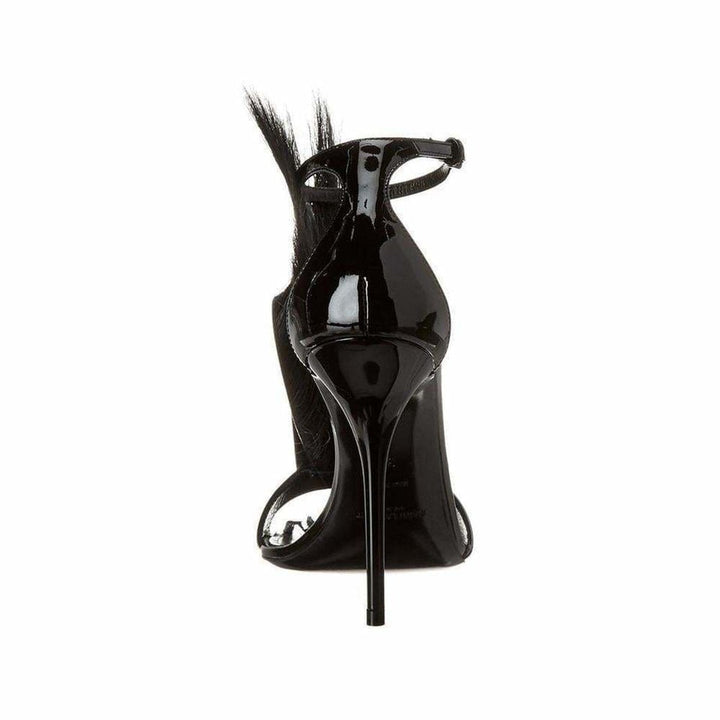 Black Pierre Patent Fur Sandal
