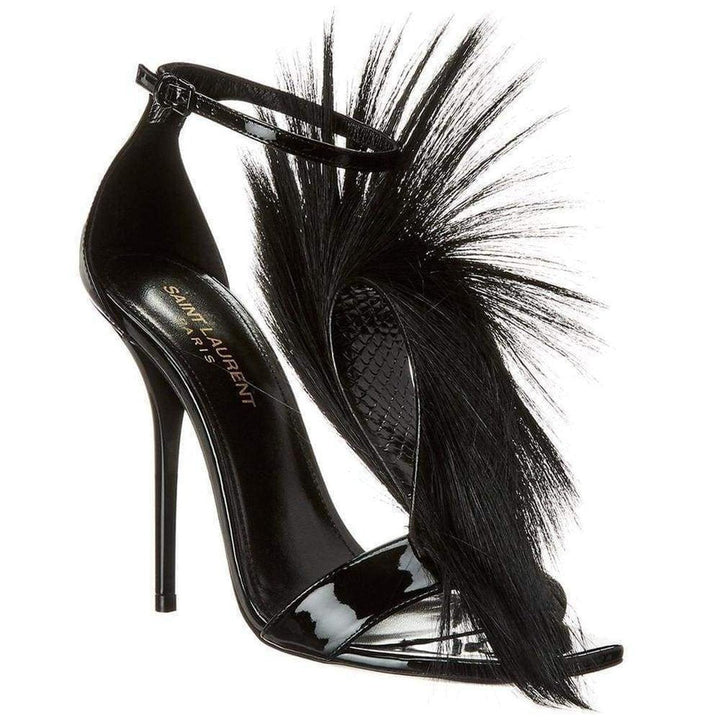 Yves Saint Laurent-Black Pierre Patent Fur Sandal - Runway Catalog