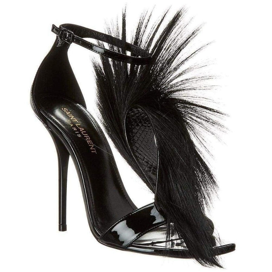 Yves Saint Laurent-Black Pierre Patent Fur Sandal - Runway Catalog
