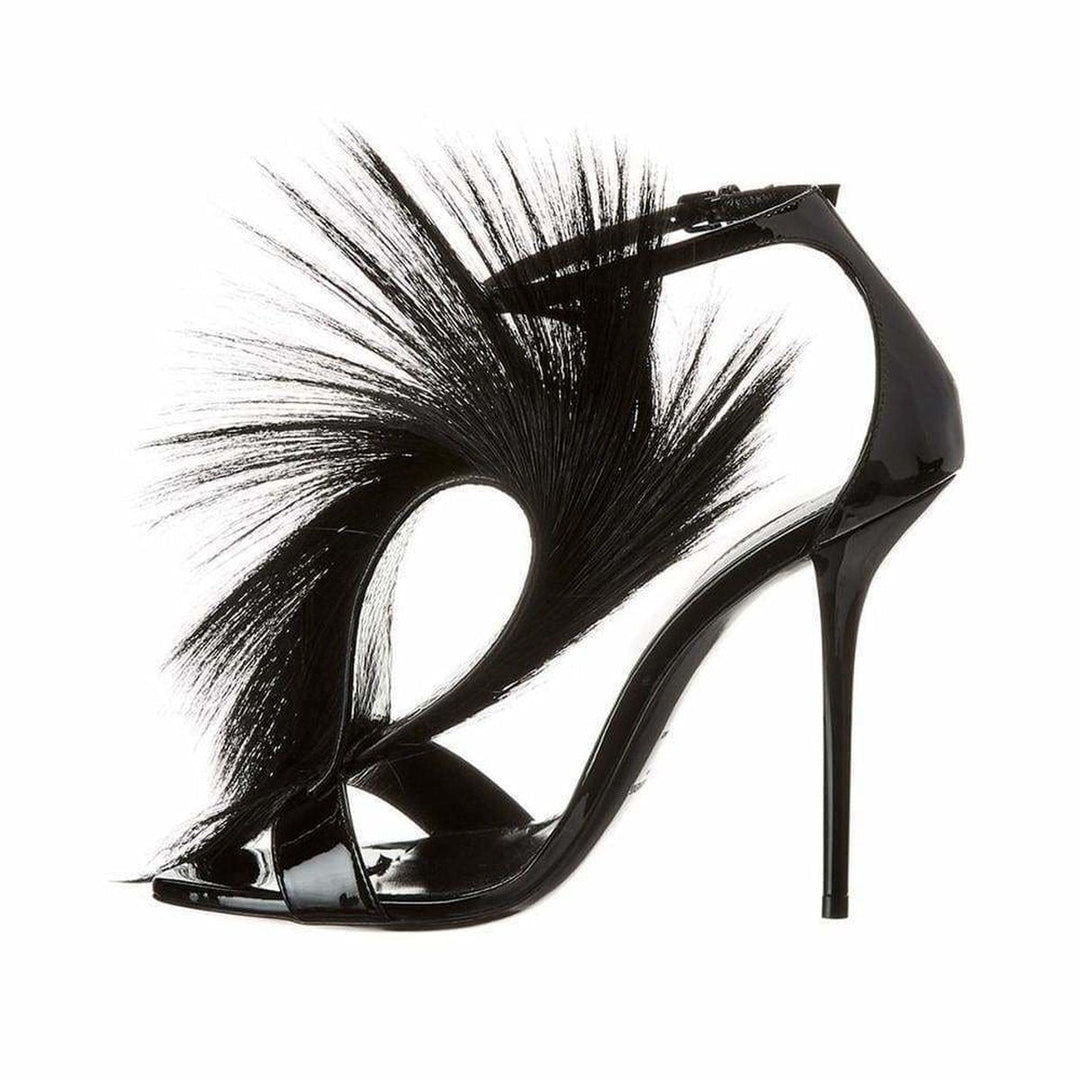 Black Pierre Patent Fur Sandal
