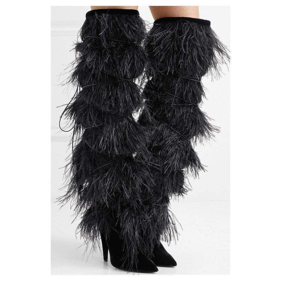 Black Yeti 110 Ostrich Feather Over-the-knee Boots