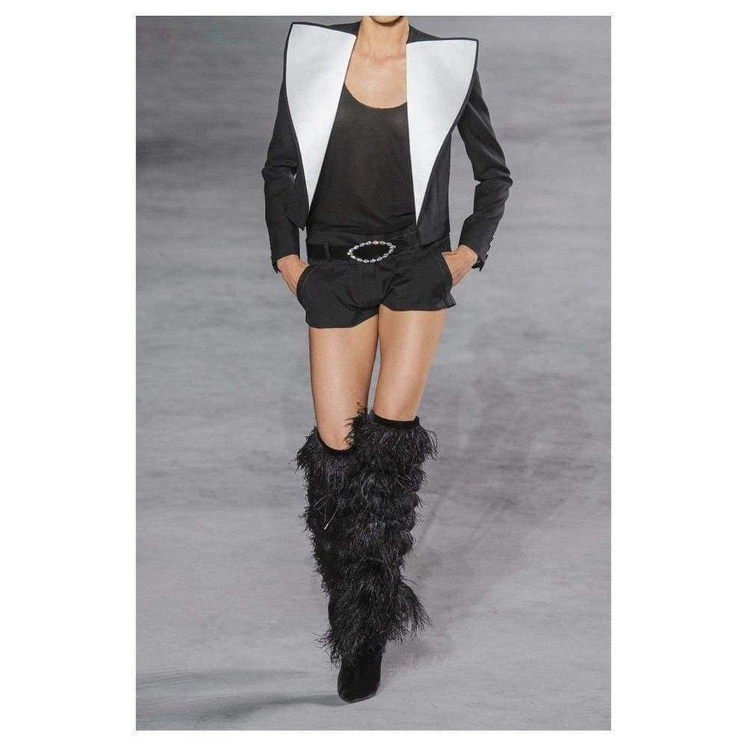 Black Yeti 110 Ostrich Feather Over-the-knee Boots