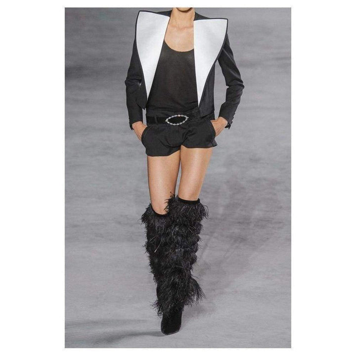 Black Yeti 110 Ostrich Feather Over-the-knee Boots