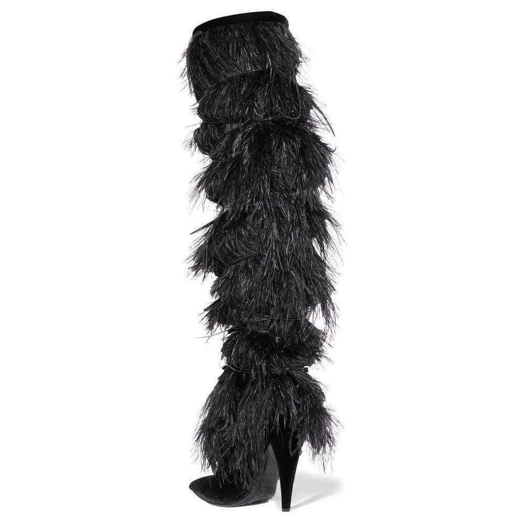 Black Yeti 110 Ostrich Feather Over-the-knee Boots
