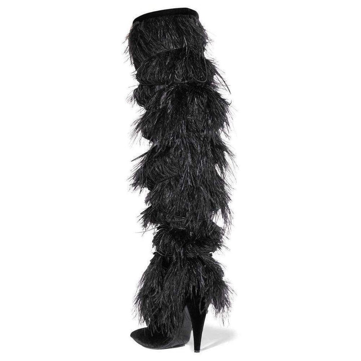 Black Yeti 110 Ostrich Feather Over-the-knee Boots
