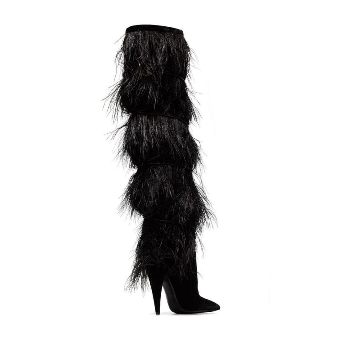 Black Yeti 110 Ostrich Feather Over-the-knee Boots