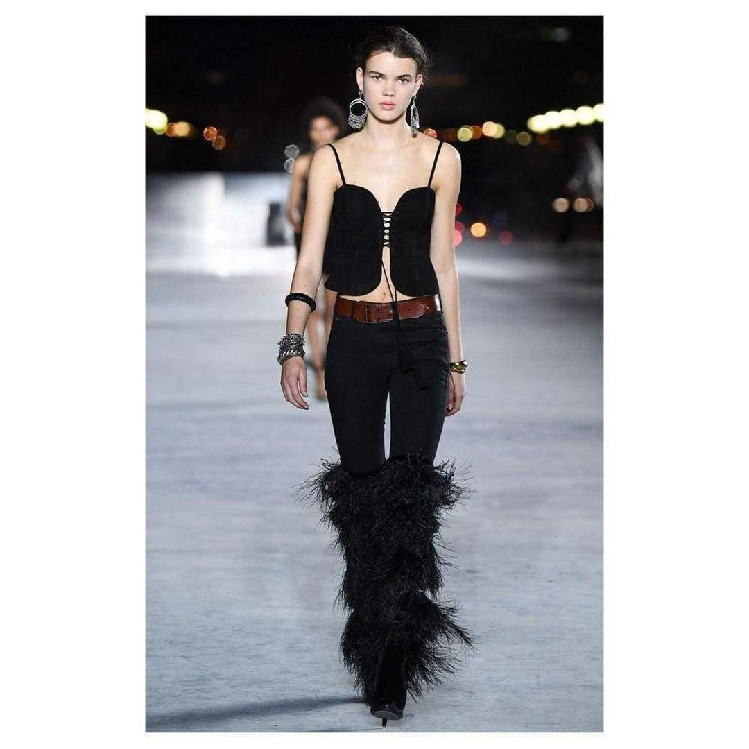 Black Yeti 110 Ostrich Feather Over-the-knee Boots