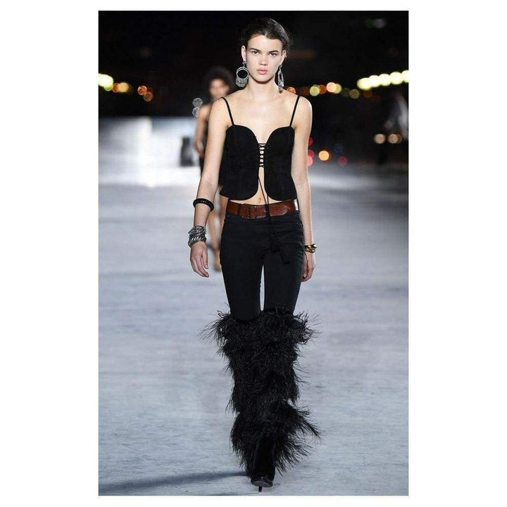 Black Yeti 110 Ostrich Feather Over-the-knee Boots