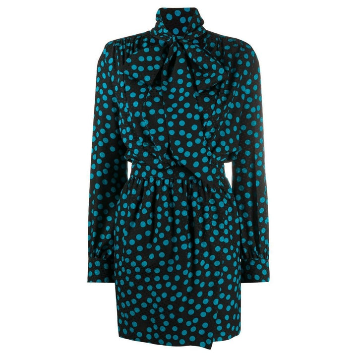 Yves Saint Laurent-Double Polka Dot V-neck Dress - Runway Catalog