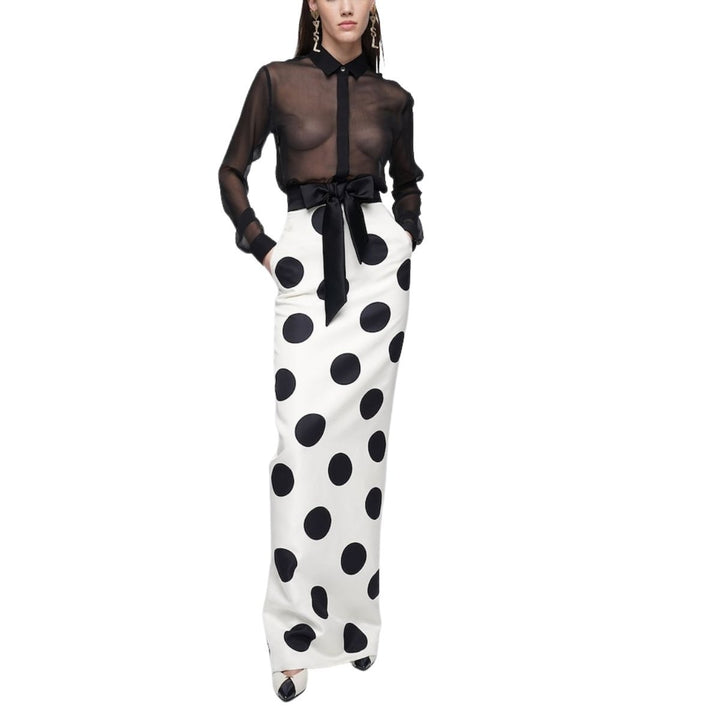 High Waist Polka Dot Silk Twill Skirt