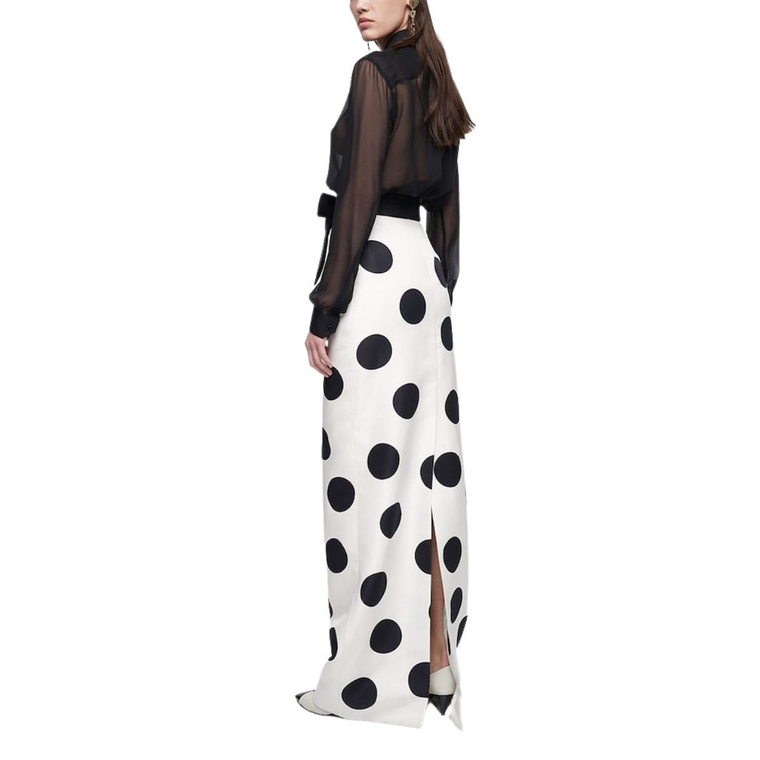 High Waist Polka Dot Silk Twill Skirt